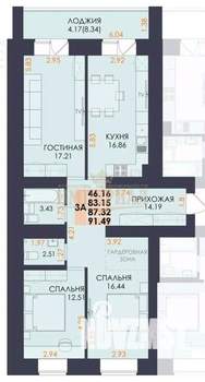 3-к квартира, вторичка, 91м2, 4/14 этаж