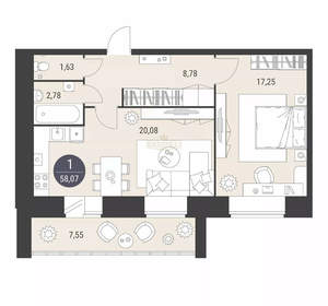 2-к квартира, сданный дом, 57м2, 6/10 этаж