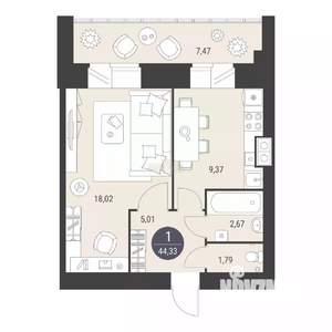 1-к квартира, вторичка, 39м2, 3/10 этаж