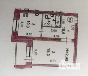 1-к квартира, вторичка, 46м2, 7/10 этаж