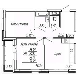 2-к квартира, вторичка, 53м2, 16/16 этаж