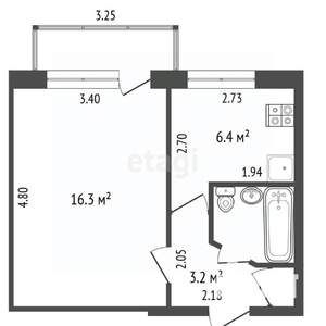 1-к квартира, вторичка, 29м2, 3/5 этаж