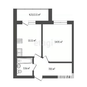1-к квартира, вторичка, 41м2, 9/9 этаж