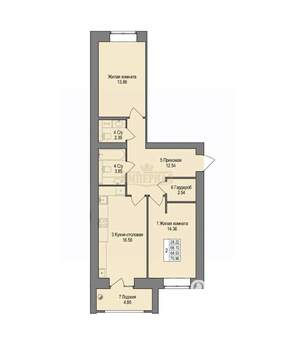 2-к квартира, вторичка, 71м2, 5/9 этаж