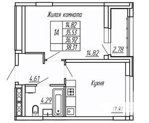 1-к квартира, вторичка, 37м2, 6/16 этаж