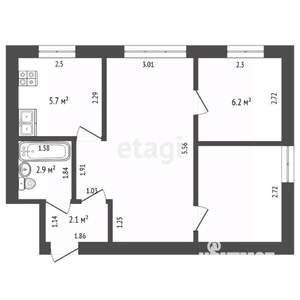 3-к квартира, вторичка, 42м2, 2/5 этаж