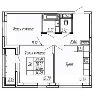 2-к квартира, вторичка, 53м2, 7/16 этаж