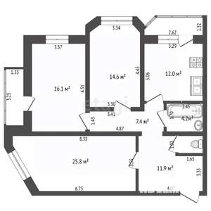 3-к квартира, вторичка, 94м2, 6/6 этаж