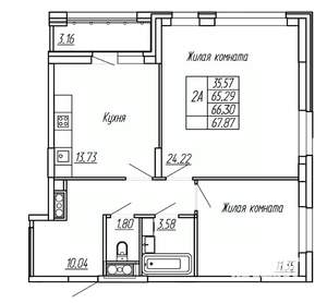 2-к квартира, вторичка, 66м2, 6/16 этаж