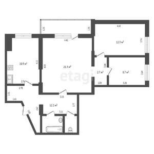 3-к квартира, вторичка, 74м2, 2/5 этаж