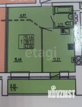 1-к квартира, строящийся дом, 43м2, 12/14 этаж