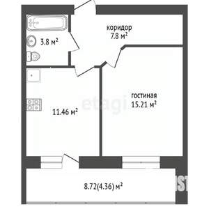 1-к квартира, вторичка, 43м2, 7/16 этаж