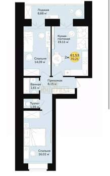 2-к квартира, вторичка, 56м2, 5/9 этаж
