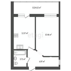 1-к квартира, строящийся дом, 43м2, 12/14 этаж