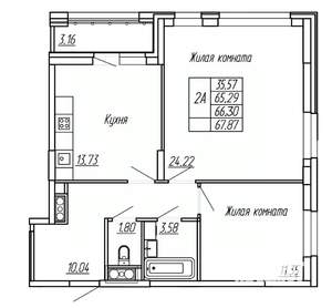 2-к квартира, вторичка, 66м2, 11/16 этаж