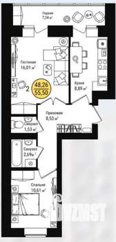 2-к квартира, вторичка, 56м2, 9/10 этаж