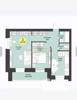 2-к квартира, вторичка, 65м2, 3/9 этаж