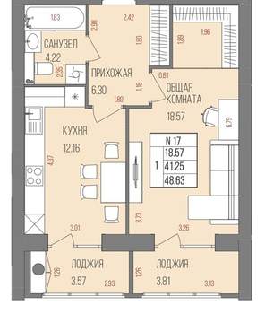 1-к квартира, вторичка, 49м2, 9/9 этаж