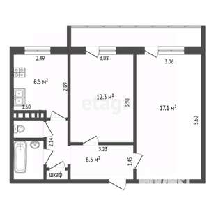 2-к квартира, вторичка, 47м2, 3/5 этаж