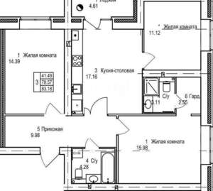 3-к квартира, вторичка, 83м2, 2/9 этаж