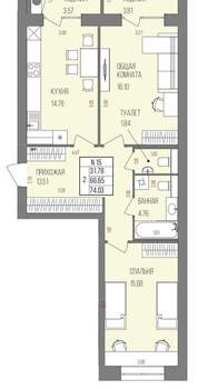 2-к квартира, вторичка, 74м2, 4/9 этаж
