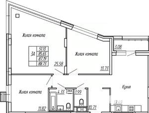 3-к квартира, вторичка, 87м2, 9/16 этаж