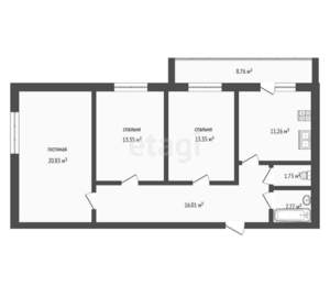 3-к квартира, вторичка, 84м2, 4/9 этаж