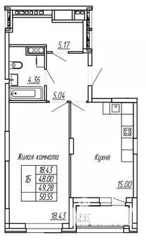 1-к квартира, вторичка, 49м2, 12/16 этаж