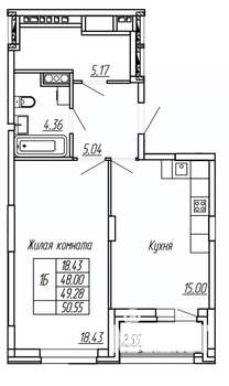 1-к квартира, вторичка, 49м2, 3/16 этаж