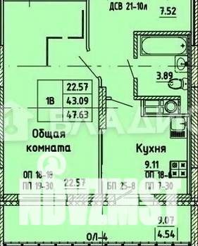 1-к квартира, вторичка, 48м2, 5/14 этаж