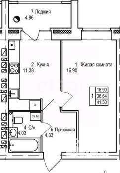 1-к квартира, вторичка, 42м2, 3/9 этаж