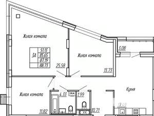 3-к квартира, вторичка, 87м2, 3/16 этаж