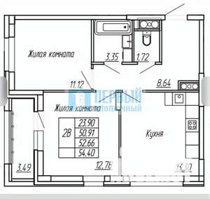2-к квартира, вторичка, 53м2, 8/16 этаж