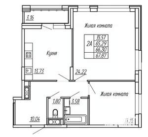 2-к квартира, вторичка, 66м2, 12/16 этаж