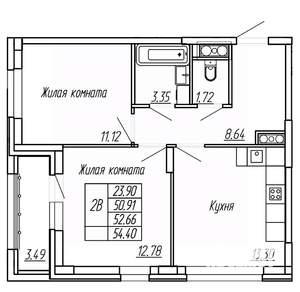 2-к квартира, вторичка, 53м2, 11/16 этаж