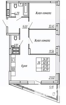 2-к квартира, вторичка, 62м2, 4/16 этаж