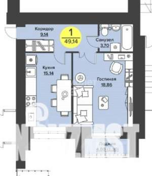 1-к квартира, вторичка, 49м2, 1/9 этаж