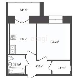 1-к квартира, сданный дом, 38м2, 2/9 этаж