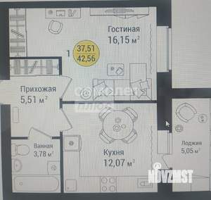 1-к квартира, вторичка, 43м2, 6/8 этаж