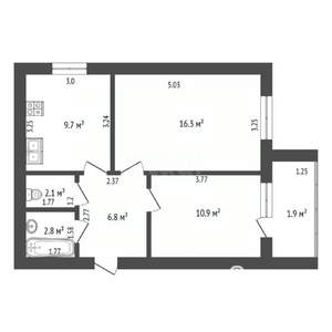 2-к квартира, сданный дом, 51м2, 5/9 этаж