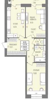 2-к квартира, вторичка, 74м2, 6/9 этаж