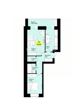 2-к квартира, вторичка, 50м2, 5/9 этаж