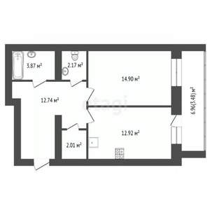 1-к квартира, вторичка, 49м2, 1/9 этаж