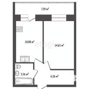 1-к квартира, вторичка, 39м2, 2/9 этаж