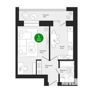 1-к квартира, строящийся дом, 47м2, 3/10 этаж