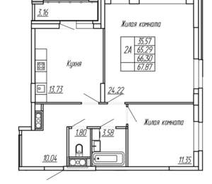 2-к квартира, вторичка, 66м2, 8/16 этаж