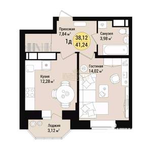 1-к квартира, вторичка, 41м2, 9/16 этаж