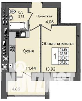 1-к квартира, вторичка, 35м2, 6/9 этаж