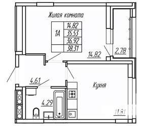 1-к квартира, вторичка, 37м2, 11/16 этаж