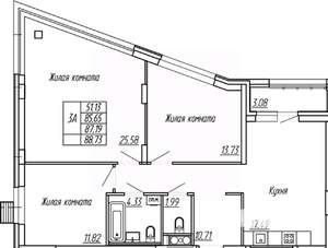 3-к квартира, строящийся дом, 87м2, 5/16 этаж